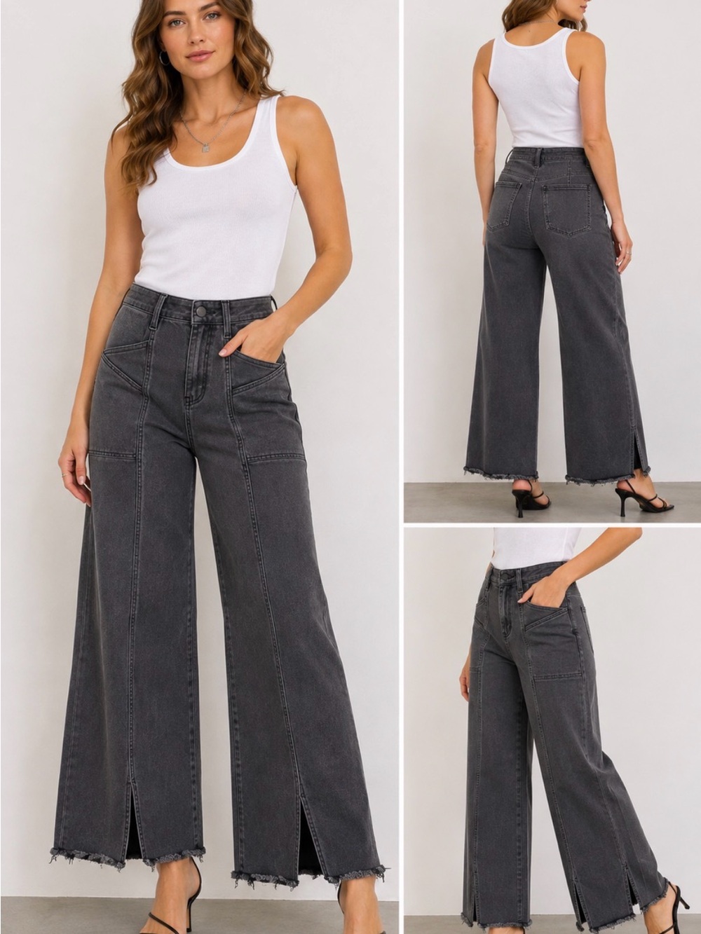 YVL Lab Yash Lab Size 30 Charcoal Gray Wide Leg Jeans Raw Hem